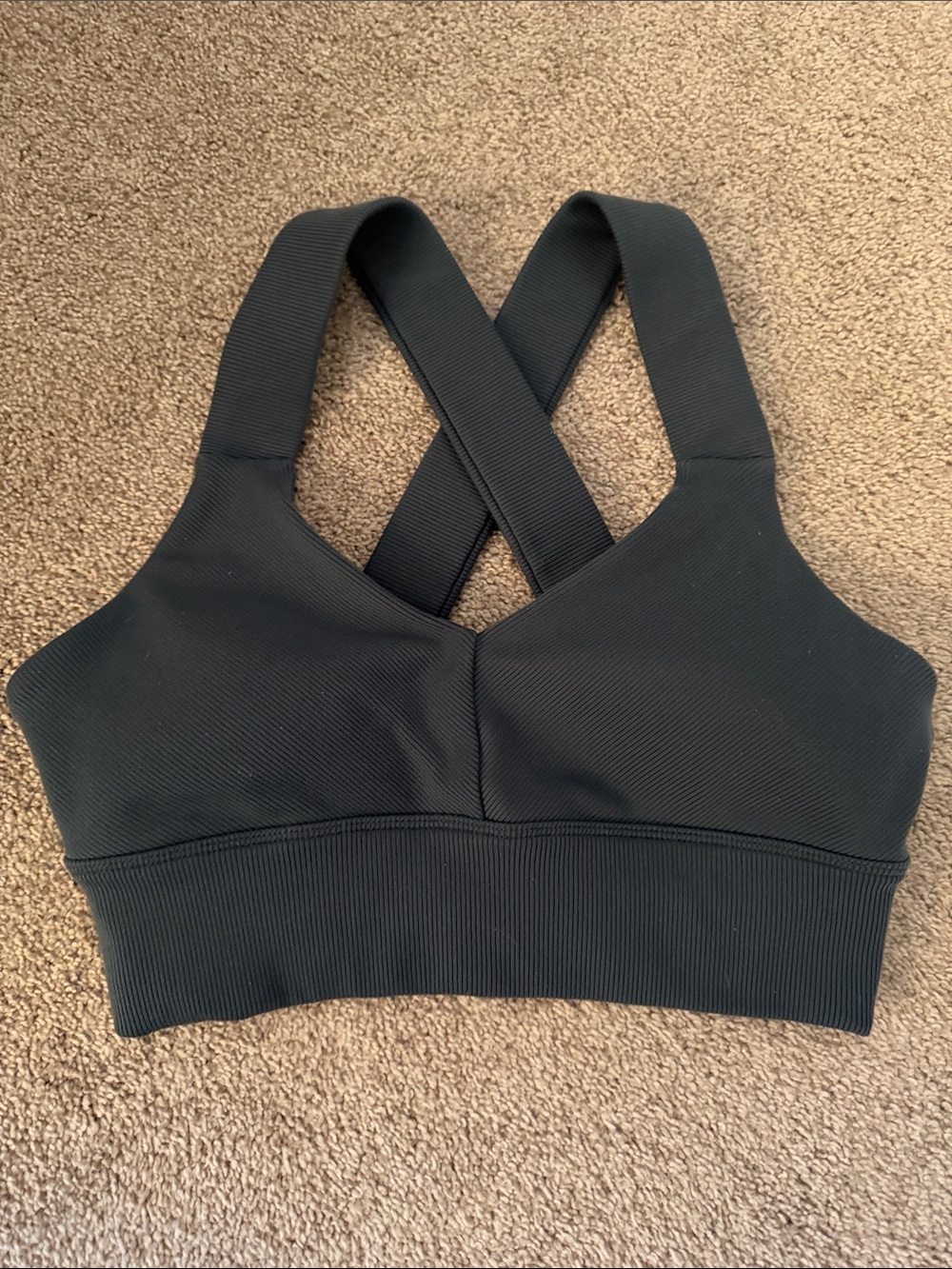 ALO Yoga teal Cross-Back Ribbed Sports Bra